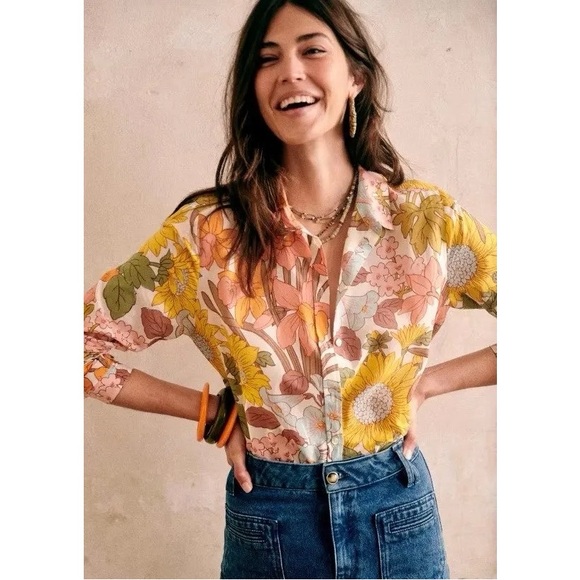 Sezane Tops - Sezane Pierro Button Down Shirt in Boho 70s Floral Print